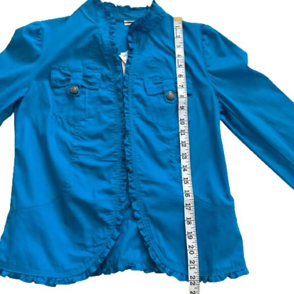 Mirror Image Blue Open Front Ruffled Lightweight Summer Blazer Jacket Small NEW - Picture 10 of 14